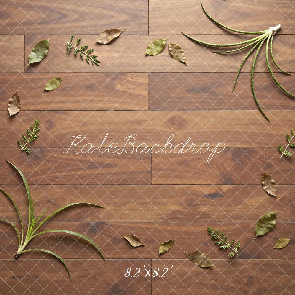 Kate Brown Wood Floor Greenery Floor Printed Backdrop Designed by Mini MakeBelieve