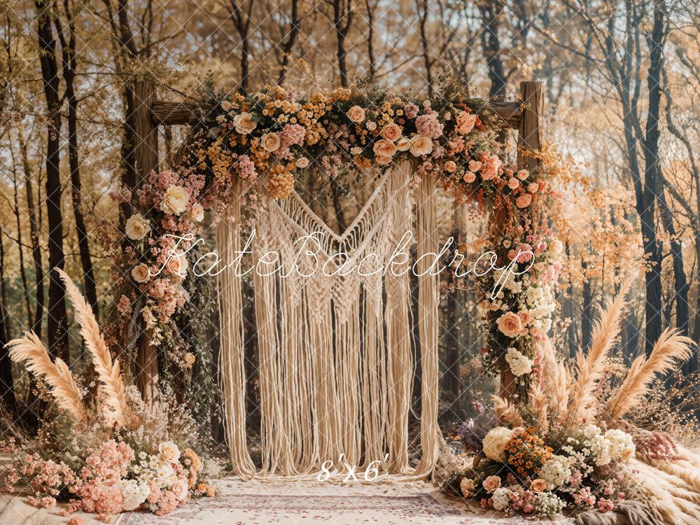 Boho Macrame Flower Arch Forest Foto Achtergrond Designed by Emetselch