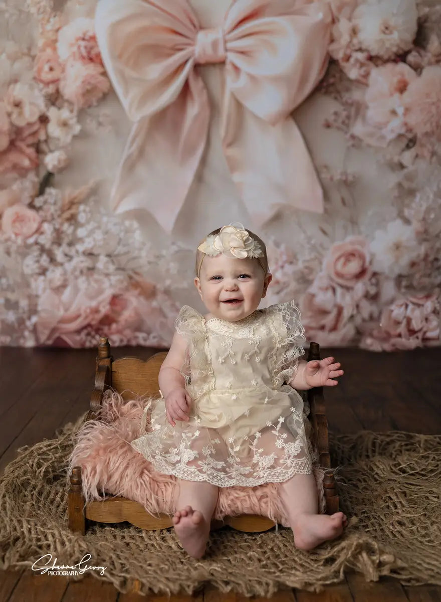 Kate Floral Arch Pink Big Bow Backdrop Designed by Emetselch