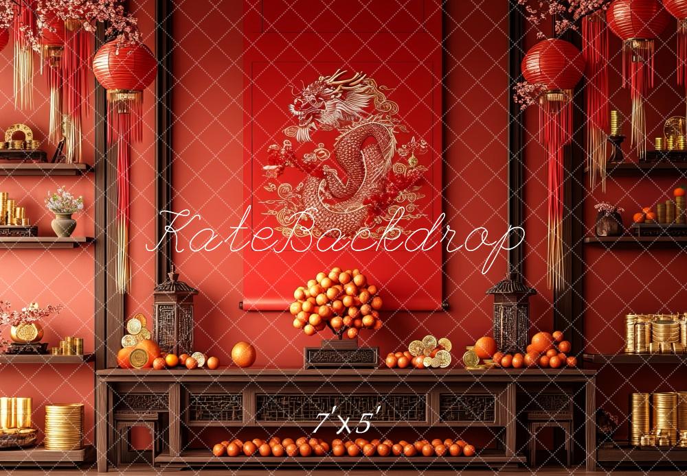 Fondo Rojo Dragón de Año Nuevo Lunar Diseñado por Mini MakeBelieve