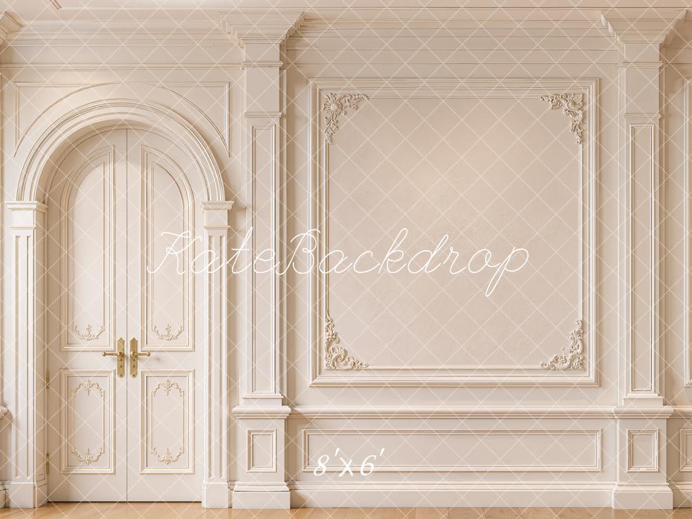 Kate Vintage Cream Elegant French Door and Paneling Wall Printed Backdrop Designed by Emetselch