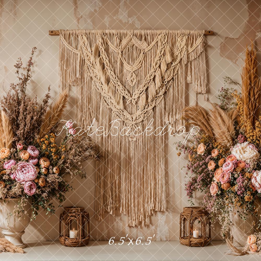 Kate Boho Floral Macrame Pampas Grass Backdrop Designed by Emetselch