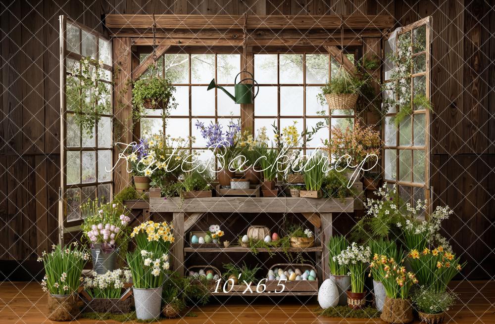 Kate Easter Bunny Floral Eggs Rustic Greenhouse Backdrop Designed by Emetselch