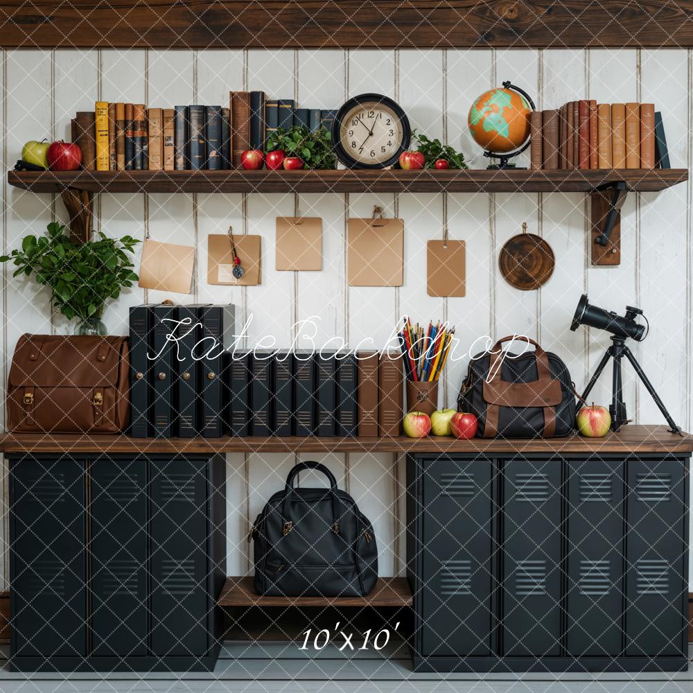 Kate Back to School Black Cabinets Bookshelf Printed Backdrop Designed by Emetselch