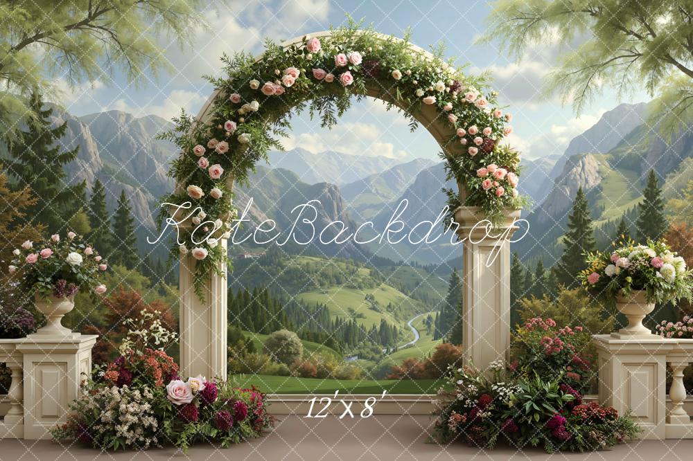Kate Spring Flower Arch Mountain Scenery Backdrop Designed by Mini MakeBelieve
