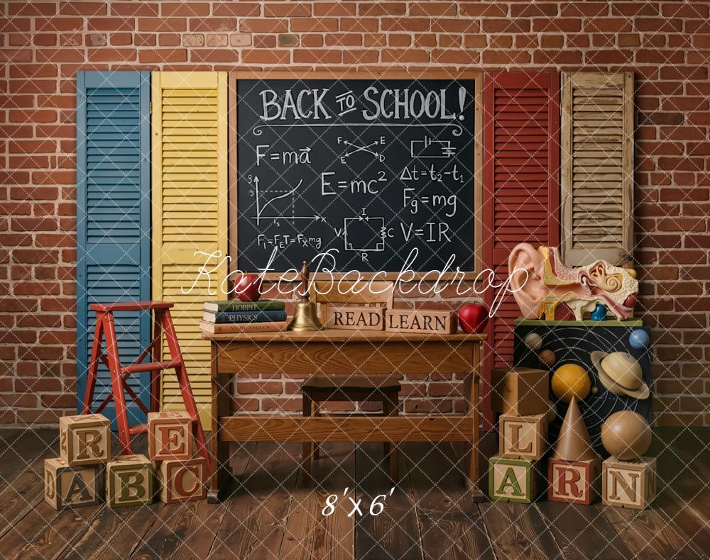 Kate Back To School Blackboard Brick Wall Books Blocks Printed Backdrop Designed by Emetselch