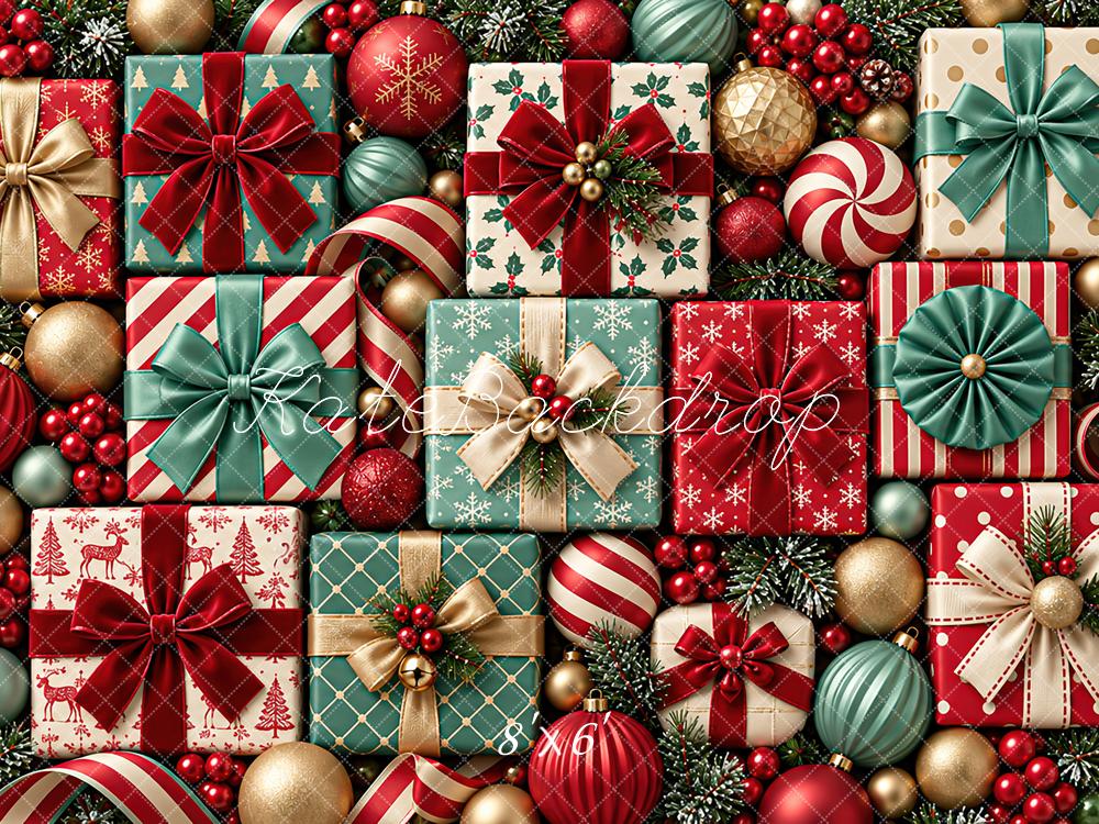 Kate Christmas Gift Boxes Ornaments Wall Printed Backdrop Designed by Angela Miller