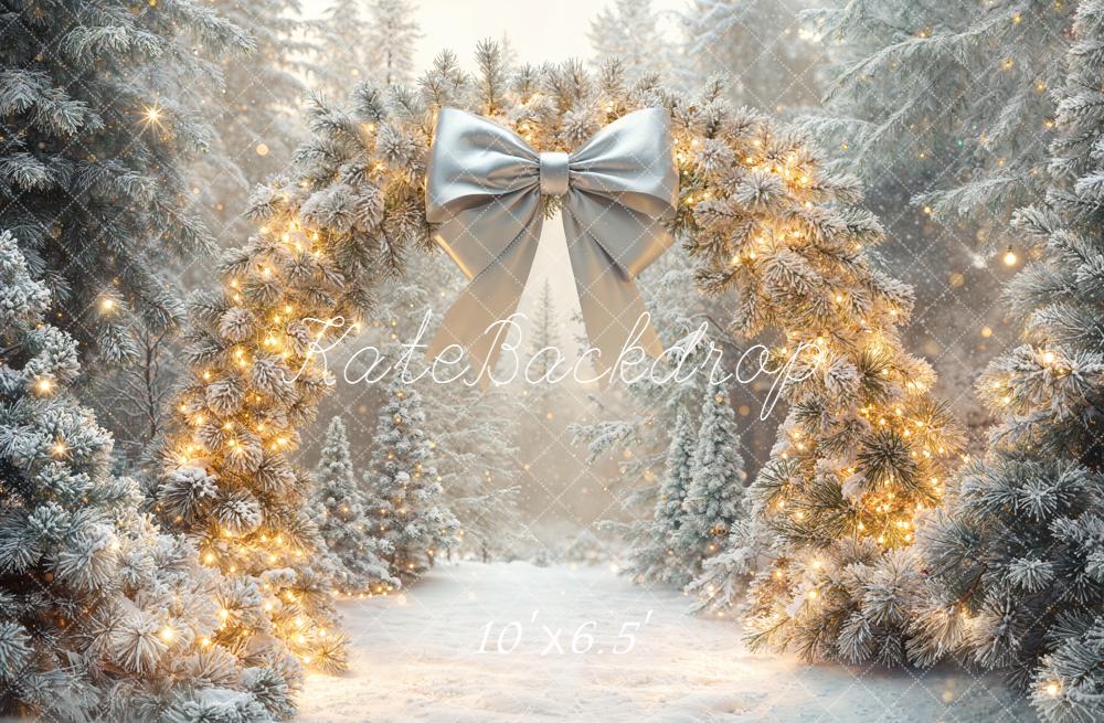 Kate Christmas Snowy Pine Arch Forest Bow Backdrop Designed by Emetselch