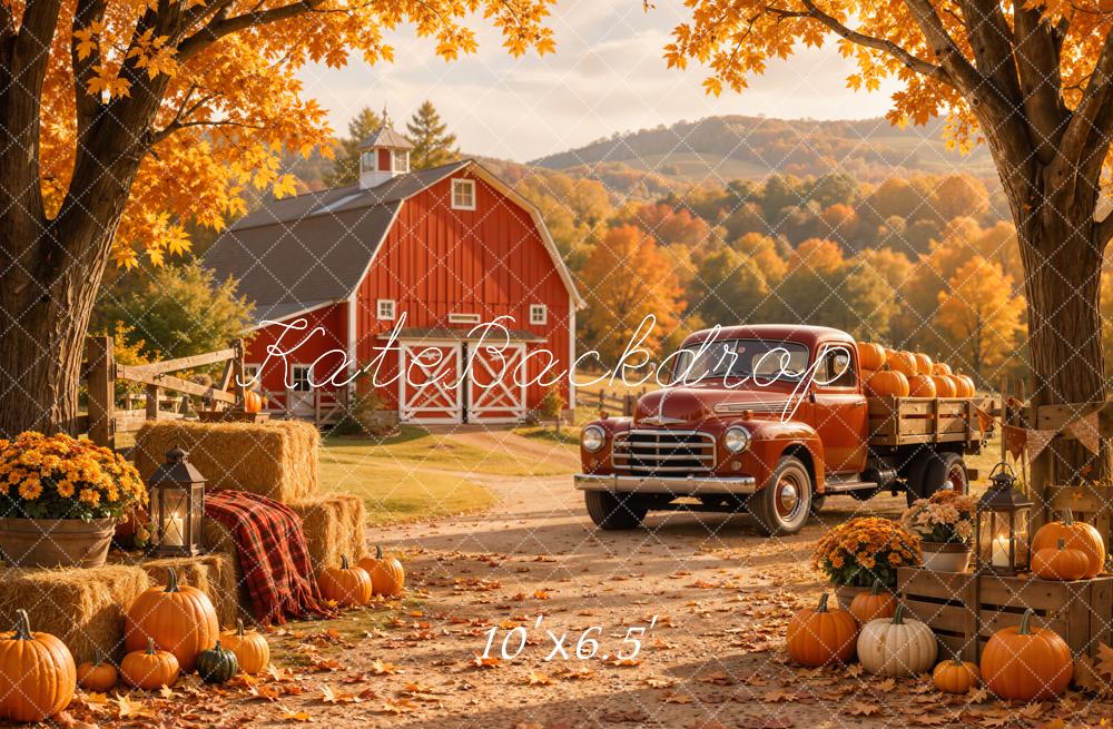 Kate Fall Truck Harvest Barn Pumpkins Printed Backdrop Designed by Emetselch