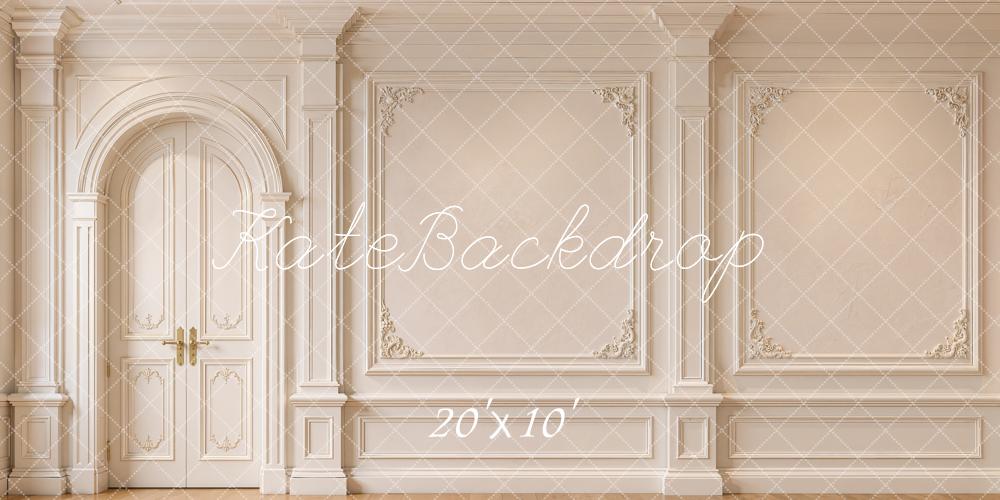 Kate Vintage Cream Elegant French Door and Paneling Wall Printed Backdrop Designed by Emetselch