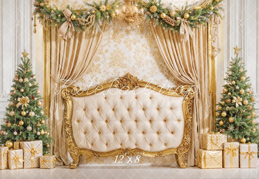 Kate Christmas Headboard Upholstered Luxury Golden Curtains Backdrop Designed by Emetselch