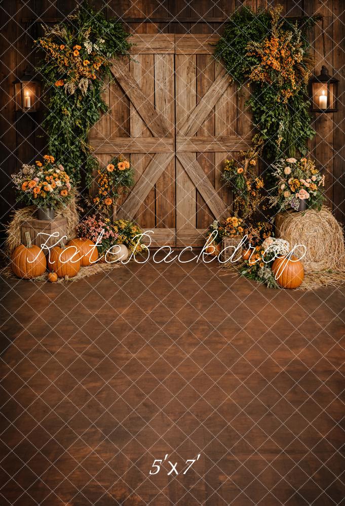 Kate Fall Rustic Barn Door Pumpkins Backdrop Designed by Emetselch