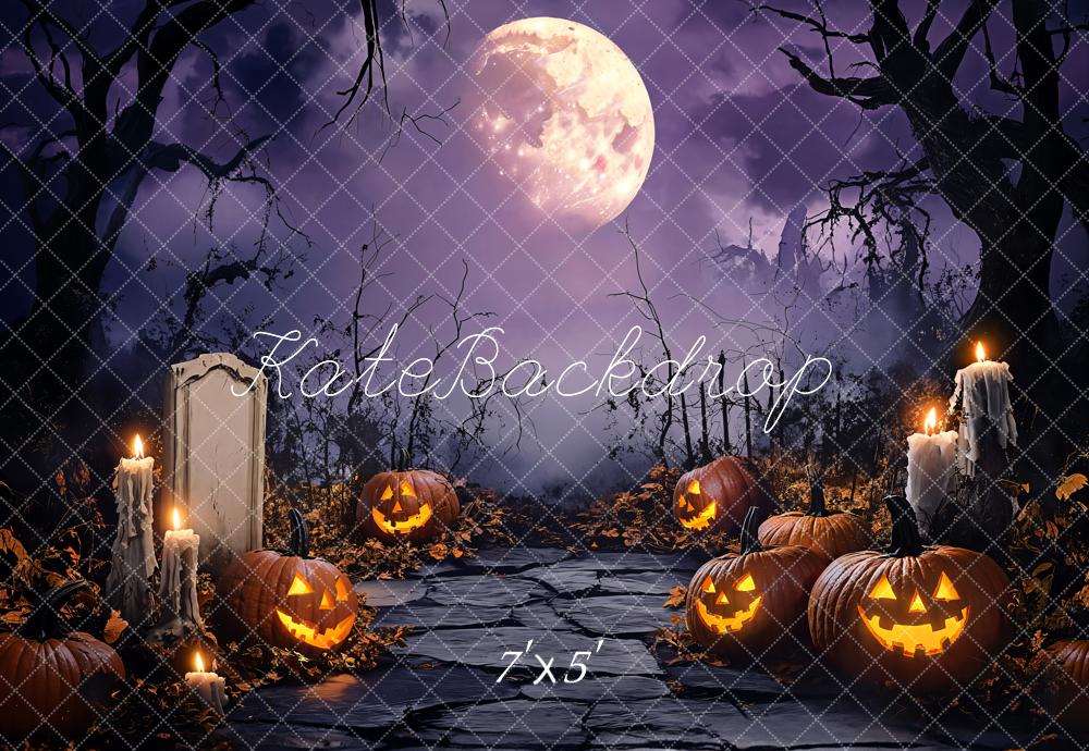 Kate Halloween Moon Cemetery Spooky Pumpkin Backdrop Designed by Emetselch