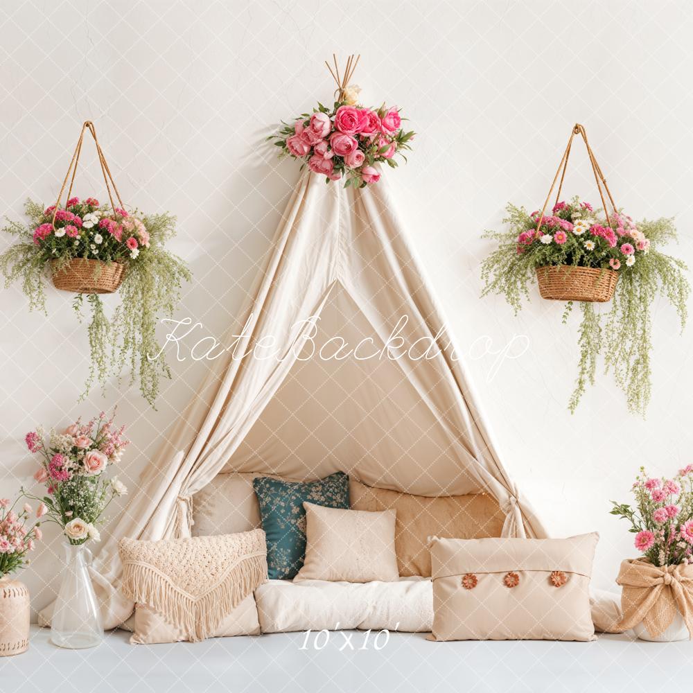 Spring Bohemian Floral Tent Pillow Foto Achtergrond Designed by Emetselch