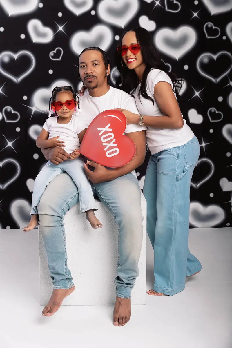 Kate 80 90's Black Valentine Backdrop Sweet Heart for Photography