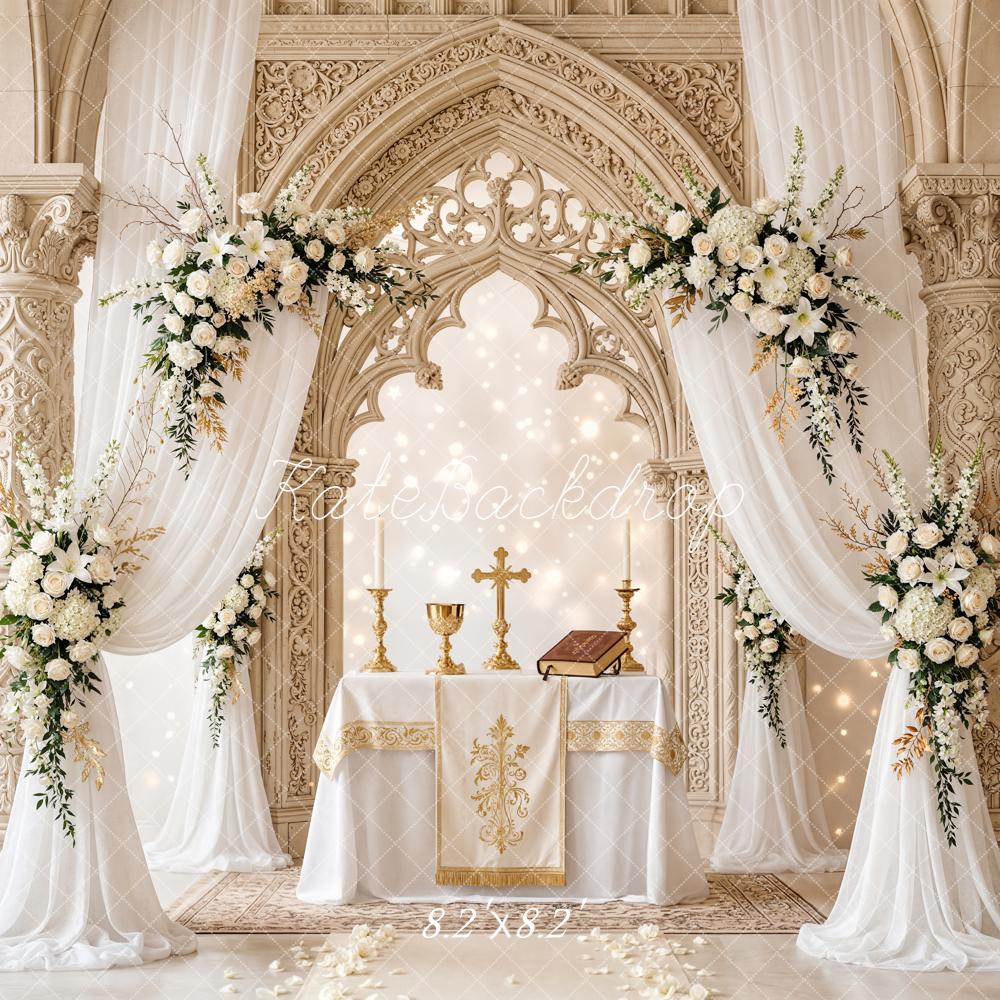 Kate Mother's Day Floral Arch Ornate Columns Altar Printed Backdrop Designed by Chain Photography