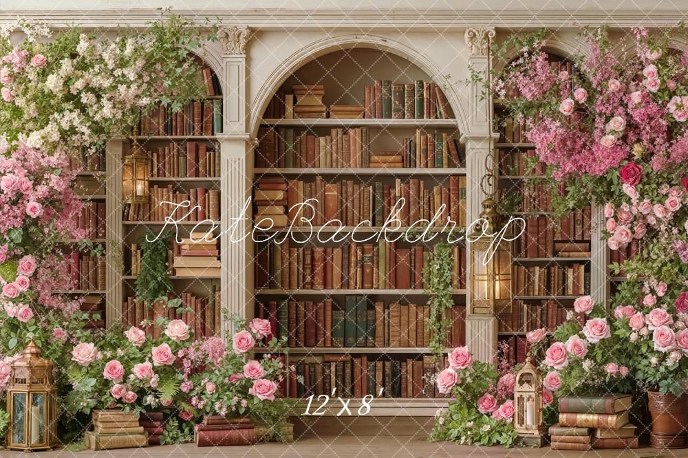 Kate Flower Arch Bookshelf Lanterns Printed Backdrop Designed by Emetselch
