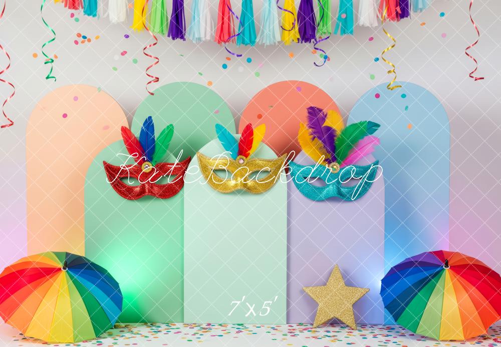 Kate Carnival Colorful Arches Masks Rainbow Umbrella Backdrop Designed by Patty Roberts