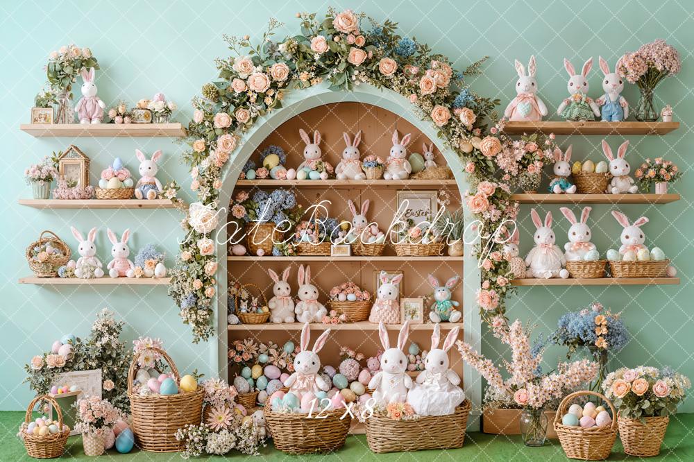 Kate Easter Bunny Flower Arch Cabinet Pastel Eggs Baskets Backdrop Designed by Emetselch