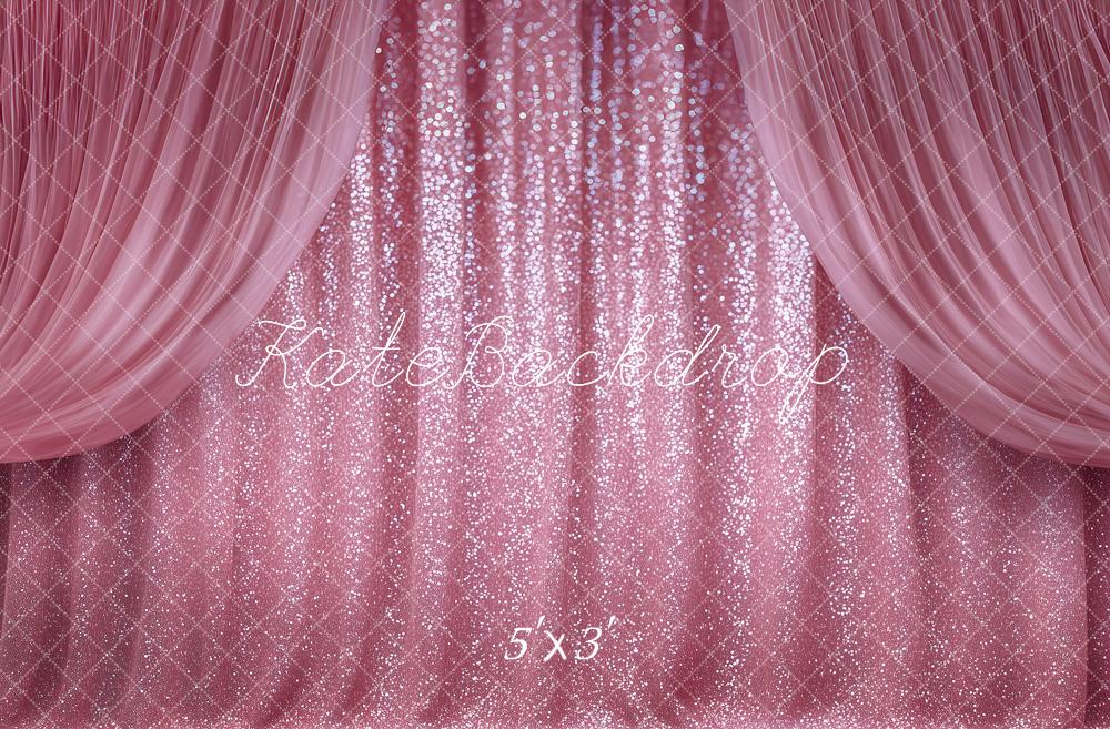 Kate Stage Pink Glitter Curtain Drapes Printed Backdrop Designed by Angela Miller