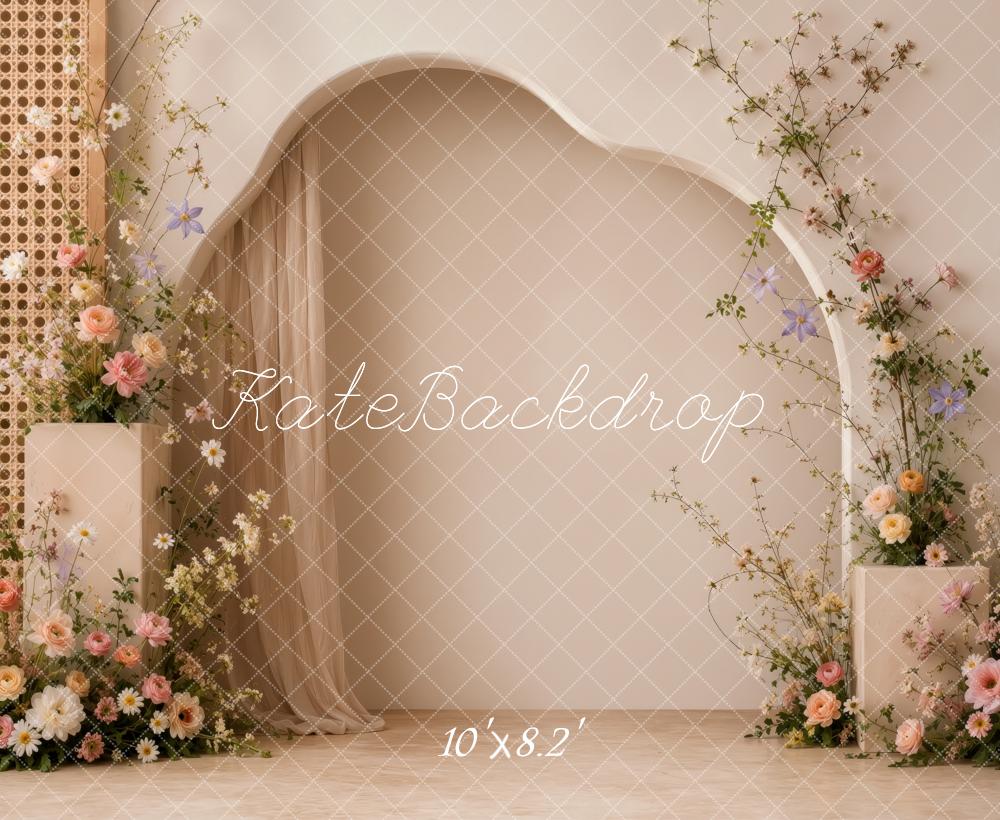 Kate Boho Floral Rattan Arch Woven Printed Backdrop Designed by Ashley Ward