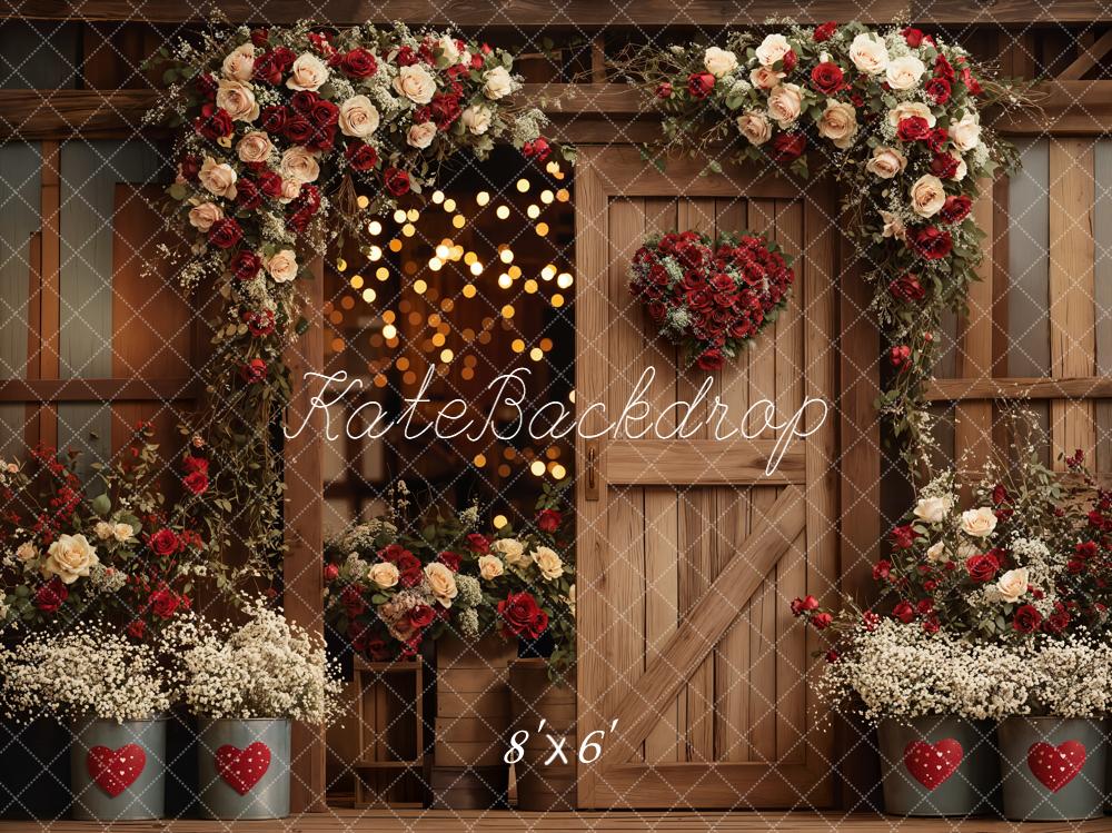 Kate Valentines Flower Arch Heart Wooden Barn Door Backdrop Designed by Emetselch