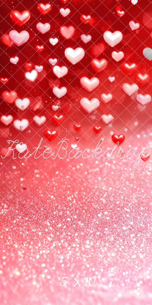 Kate Valentines Red Hearts Glitter Bokeh Backdrop Designed by Emetselch