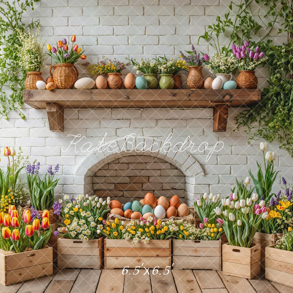 Easter Floral Eggs Wooden Crates Foto Achtergrond Designed by Emetselch