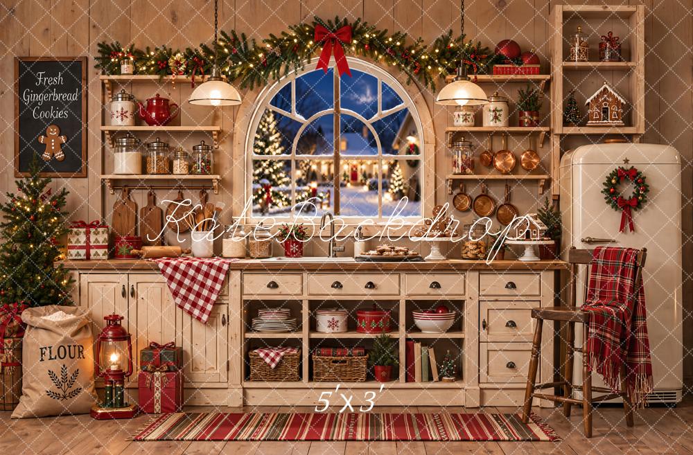 Kate Christmas Gingerbread Kitchen Window Printed Backdrop Designed by Emetselch