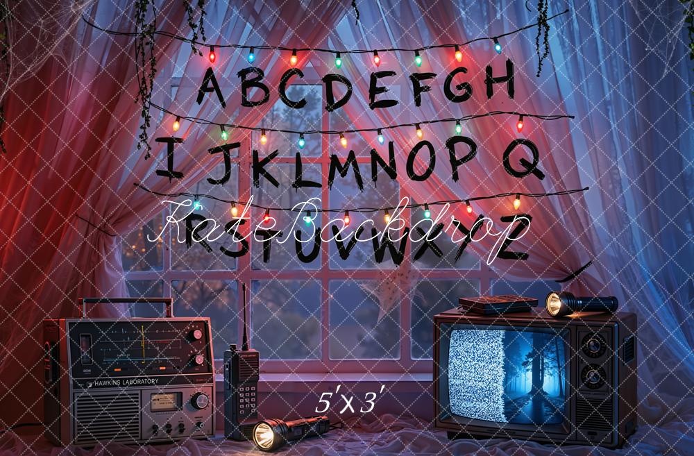 Kate Alphabet Lights Retro TV Window Printed Backdrop Designed by Emetselch