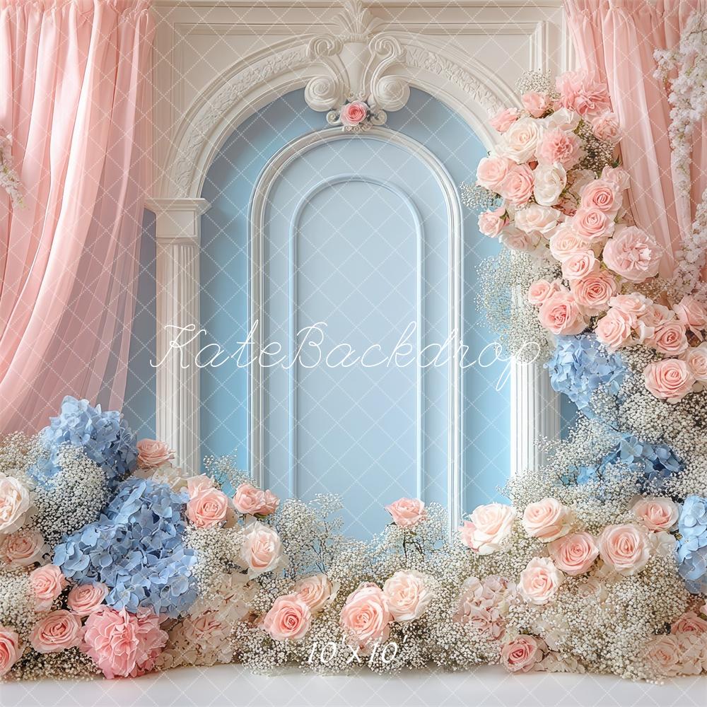 Kate Dreamy Floral Arch Pink Blue Backdrop Designed by Mini MakeBelieve