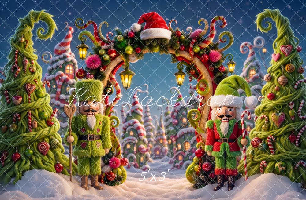 Kate Christmas Whimsical Nutcracker Candy Arch Printed Backdrop Designed by Emetselch