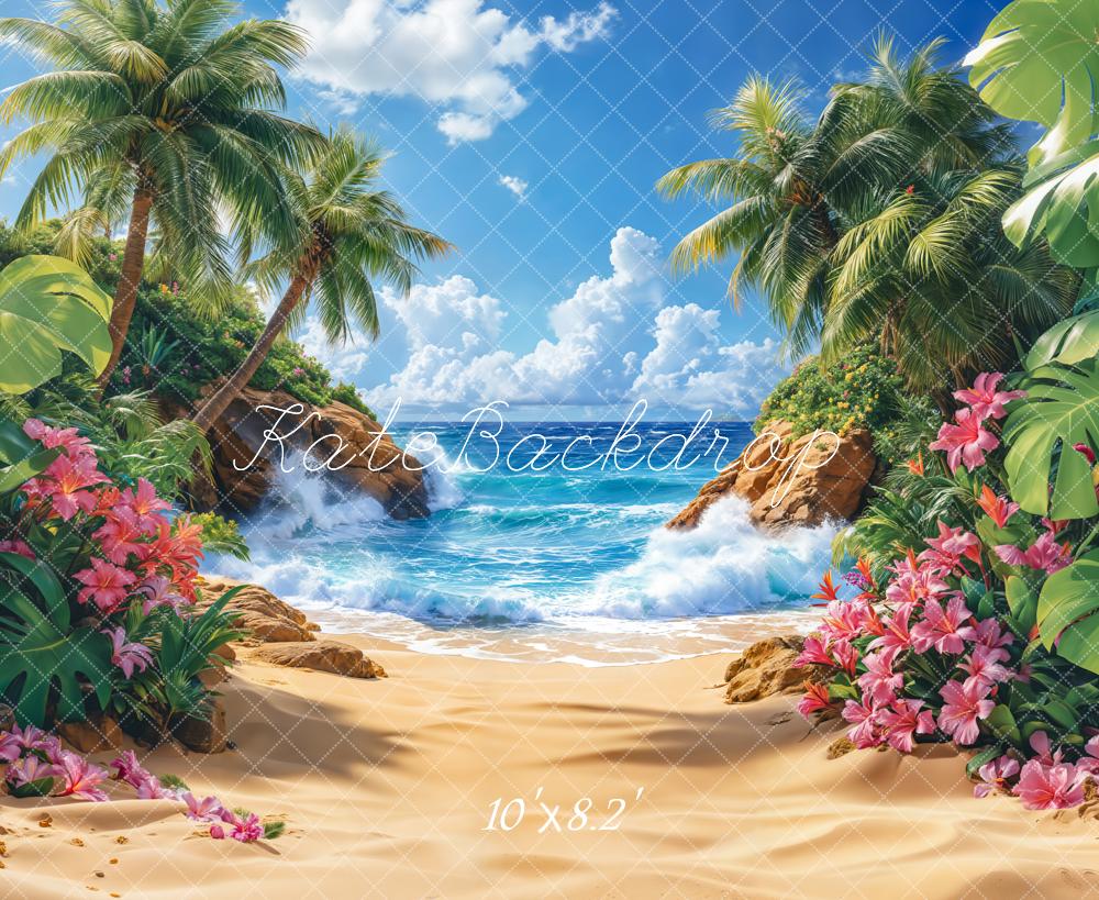 Kate Summer Beach Tropical Paradise Trees Backdrop Designed by Emetselch
