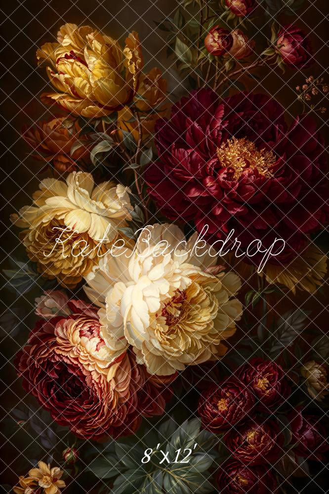 Kate Fine Art Burgundy Gold Peony Flowers Backdrop Designed by Emetselch