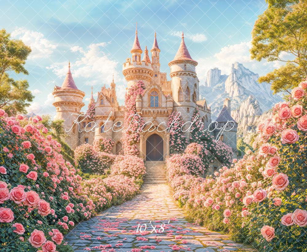 Fondo de castillo de hadas soñador con camino floral diseñado por Emetselch
