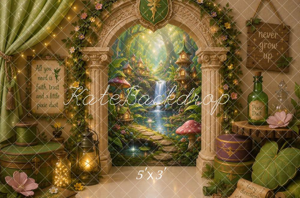 Kate Fairy Fantasy Pixie Grove Passage Green Archway Printed Backdrop Designed by Caitlin Lynch