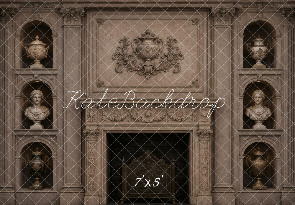 Kate Vintage Wall Fireplace Busts and Urns Printed Backdrop Designed by Vertigo Productions