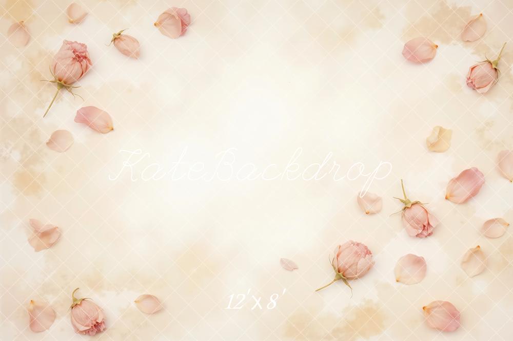 Kate Blush Pink Rose Petals Beige Printed Backdrop Designed by Mini MakeBelieve
