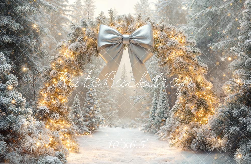 Kate Christmas Snowy Pine Arch Forest Bow Backdrop Designed by Emetselch