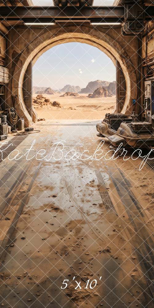 Kate Sweep Sci Fi Spaceship Garage Desert Landscape Printed Backdrop Designed by Patty Roberts