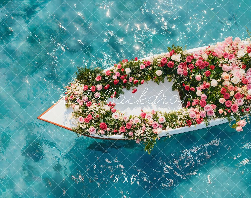 Sfondo per pavimento con barca floreale in mare progettato da Emetselch