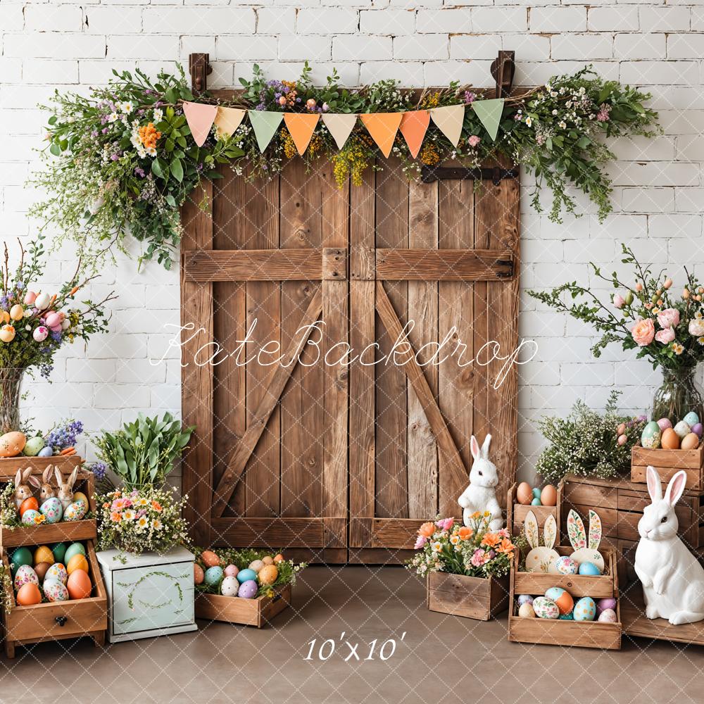 Kate Easter Bunny Barn Door Floral Backdrop Designed by Emetselch