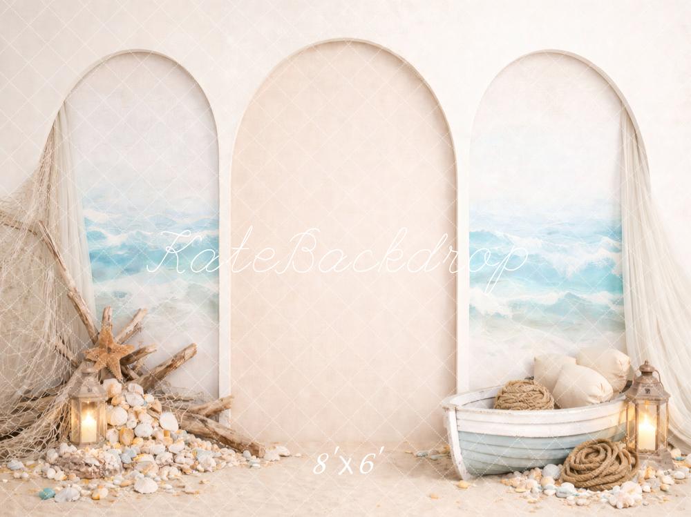 Kate Beach Archway Boat Seashells Fishing Net Printed Backdrop Designed by Vertigo Productions