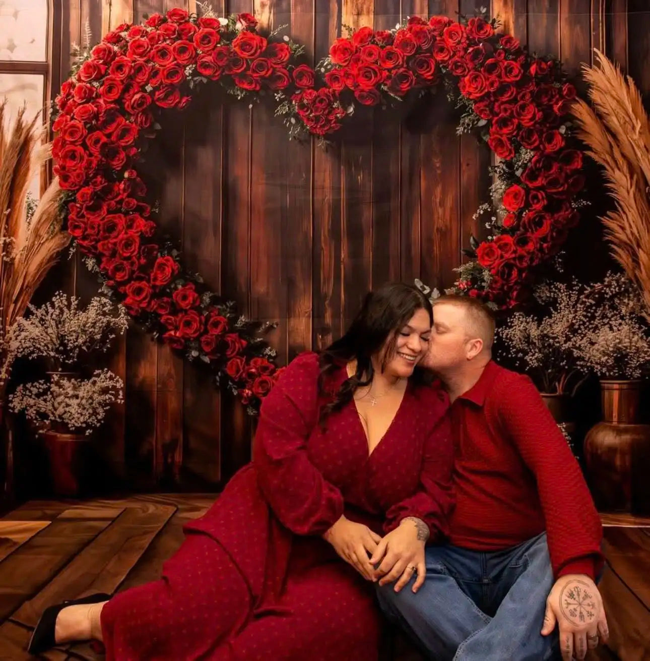 Valentine Hart Roos Rustic Boho Foto Achtergrond+Brown Old Wooden Floor Backdrop