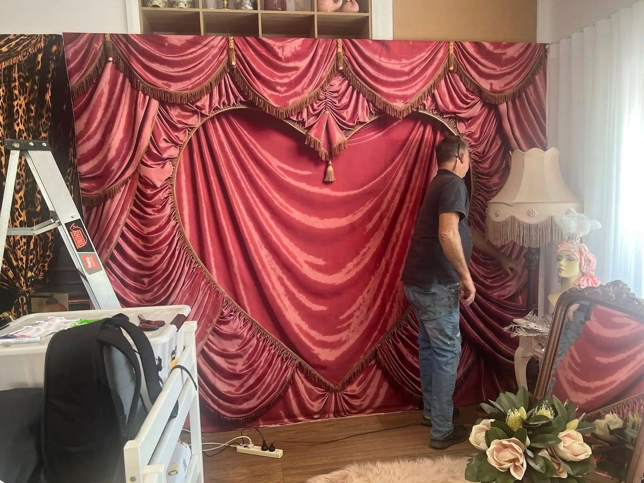 Kate Valentines Pink Heart Shaped Curtain Drapes Printed Backdrop Designed by Mini MakeBelieve