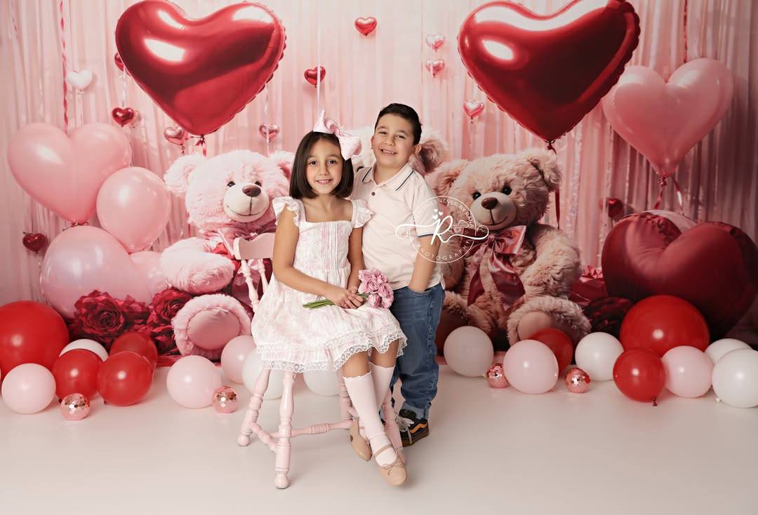 Kate Valentine's Day Teddy Bears Heart Balloon Backdrop Designed by Emetselch