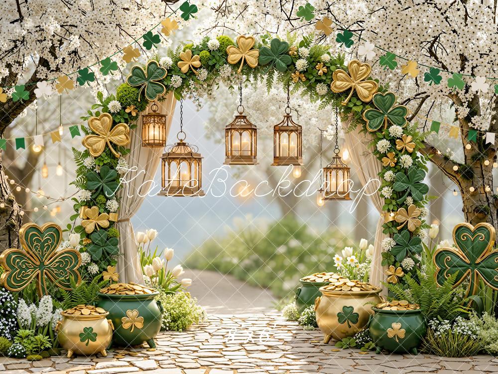 Kate Shamrock St. Patrick's Day Flower Arch Gold Pot of Gold Backdrop Designed by Emetselch