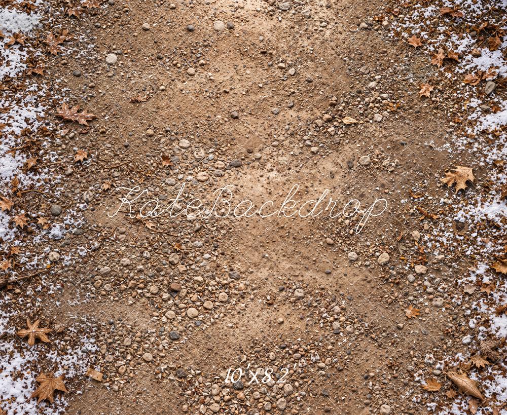Kate Winter Snowy Dirt Path Withered Leaves Floor Printed Backdrop Designed by Kate Image
