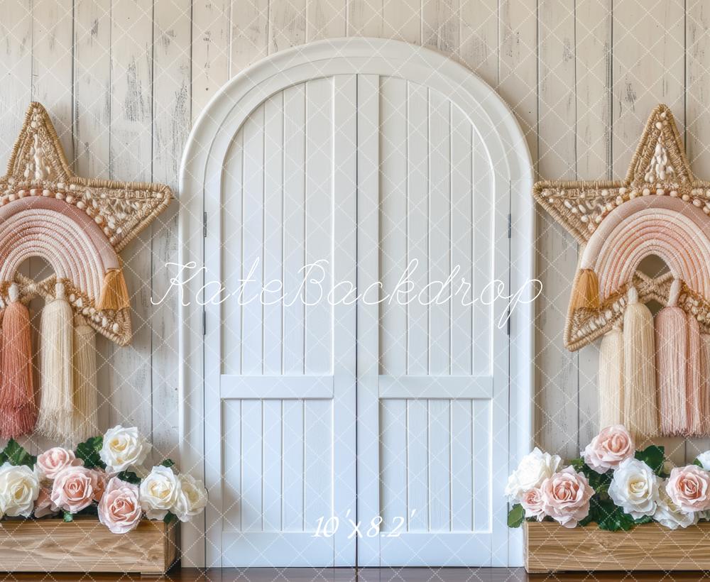 Kate Boho Rainbow Star Door Flowers Backdrop Designed by Mini MakeBelieve