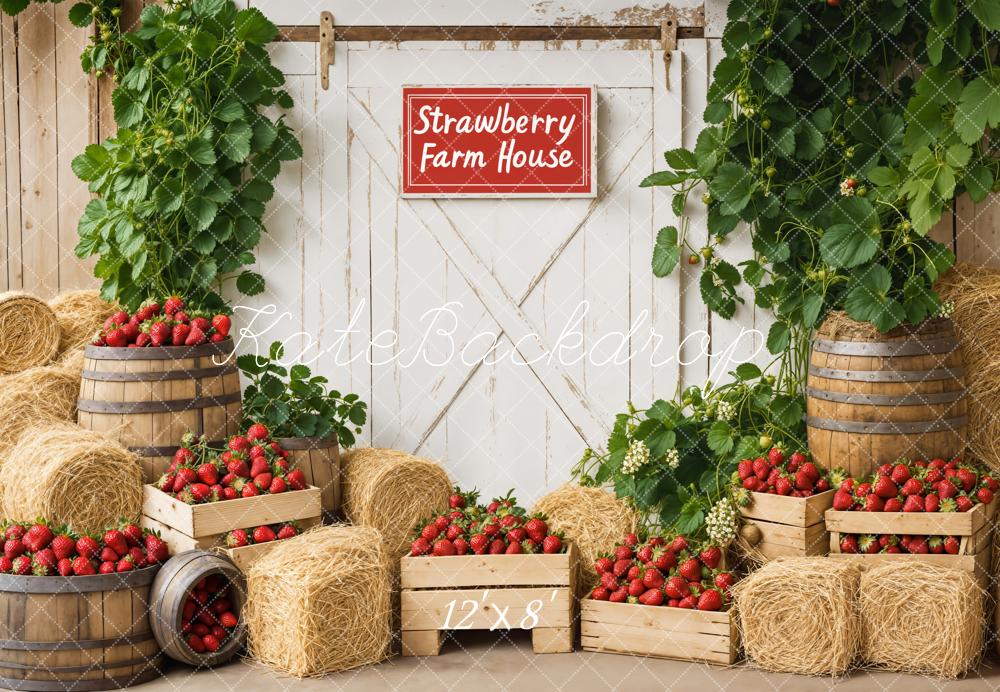 Fattoria di Fragole Rustica Sfondo con Balloni di Fieno Designed by Kate Image